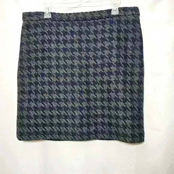 Tommy Hilfiger Navy Blue Grey Wool Blend Houndstooth Lined Skirt Size 12 - Picture 2 of 9